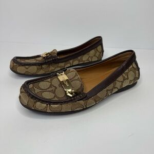 Coach Olive Monogram Loafers Size 7B Brown Logo Slip On Flats